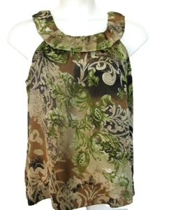 Blusa Dressbarn Para Mujer Grande Sin Mangas Volantes Cuello Verde Marrón Floral Paisley - Imagen 1 de 11