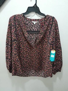 Pioneer Woman Embellished Split Neck Blouse Size Medium 8-10 NWT Burgundy - Picture 1 of 6