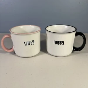 Wifey Hubby Pair of Coffee Cups Mugs - Picture 1 of 8