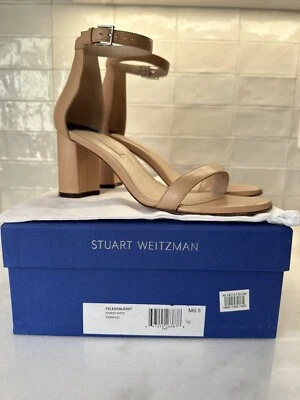 Sandalias Stuart Weitzman Menos Nudistas Cuero Liso Punta Abierta Tacón Bloque Adobe 9.5 Foto 1 de 4