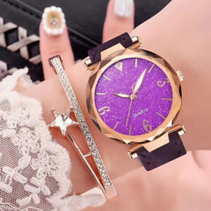 Fashion Women Ladies Watches Leather Strap Starry Sky Lady Wrist Watch