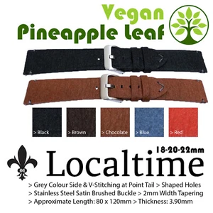 CLEARANCE Vegan Watch Strap Blended Pineapple Leaf Side & V-Stitching 18-20-22mm - Picture 1 of 15