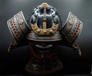 Samurai Helm Eisen KABUTO & Menpo Japanisch Vintage Rüstung tragbar Lebensgröße Kostenloser Versand - Bild 1 von 24