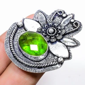 Green Peridot Gemstone Handmade 925 Sterling Silver Jewelry Ring Adjustable - Picture 1 of 1