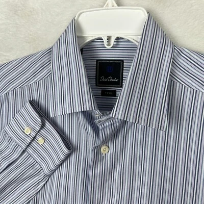 David Donahue Dress Shirt Mens 16.5 34/35 Trim Striped Blue Purple Long Sleeve - Image 1 of 4