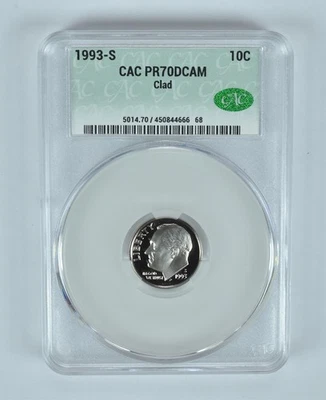 1993-S Roosevelt Dime CLAD PR70 DCAM CAC CACg *3489 - Image 1 of 4