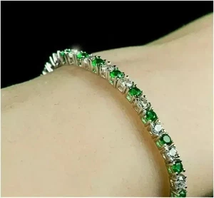 9Ct RoundCut LabCreated Blue Topaz Women Tennis Bracelet 14K Yell Gold Plated 7" - Picture 1 of 4