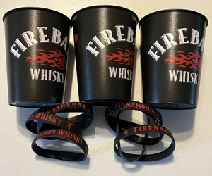 Fireball Whisky Set 3 12oz Plastic Cups And Set Of 8 Rubber Bracelets NEW - Bild 1 von 8
