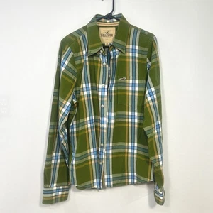 Hollister Men's XL Olive Plaid Button Up Shirt Cotton Long Sleeve Coastal Casual - Picture 1 of 6