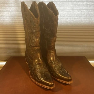 Twisted X Cowboy Boots Women's Sz 7.5B Brown With Black Inset Floral Steppin Out - Picture 1 of 20
