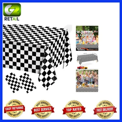 Versatile Disposable Black and White Gingham Plastic Tablecloths - Set of 2 - Image 1 of 4
