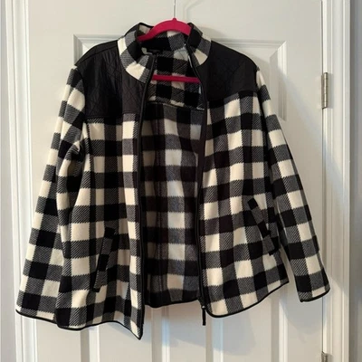 Talbots | Womens Black and White Soft Plaid Zippered Coat | Size 1X - Image 1 of 4