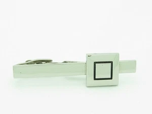 PLATINUM PLATED STAINLESS STEEL BLACK ENAMEL MEN'S UNIQUE MODERN TIE BAR GIFT - Picture 1 of 1