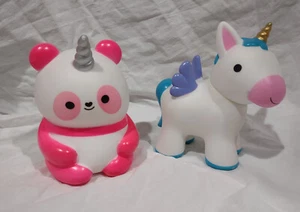 (2) Large 5" Child/Dog Plastic Squeaky Toys--Unicorn/Pandacorn/Bear/Pegasus - Picture 1 of 7