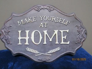 RED SHED PLAQUE SIGN BLUE & WHITE "MAKE YOURSELF AT HOME" NWT - Picture 1 of 3