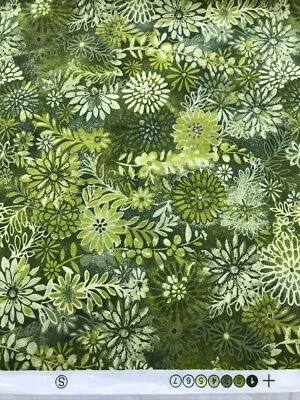 1 yd Santee Floral Forest Moss Green Cotton Quilt Fabric 36" x 44" Tone-on-Tone - Image 1 of 4