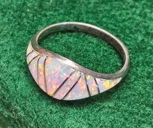 Handmade Navajo Inlay White Fire opal Sterling Silver Size 6 - Picture 1 of 13