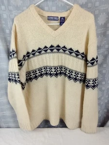 VTG Structure Shetland Wool Sweater Men's XL V-Neck Pullover Ski Sweater Warm - Picture 1 of 9