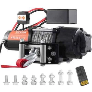 Electric Winch 4500 lbs. Load Capacity with 39 ft. Steel Cable and Wireless Hand - Picture 1 of 8