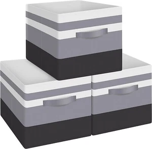 Storage Bins-11 Inch Foldable Fabric Boxes with Handles - 3 pack - Picture 1 of 4