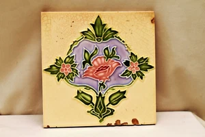 Antique Tiles Art Nouveau Ceramic Majolica Saji Japan Architectural Decorativ"A9 - Picture 1 of 4