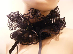 SISSY VICTORIAN GOTH BLACK LACE CHOKER LOLITA DDLG FANCY DRESS OPTIONAL BELL  - Picture 1 of 6