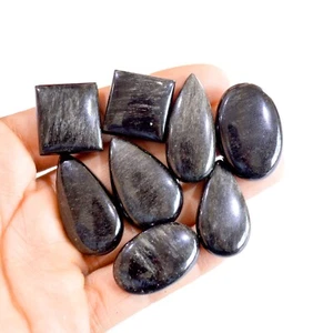 8 Pcs 238 Cts Natural Silver Obsidian Cabochon Gemstone Lot 21x21 34x21 mm #2685 - Picture 1 of 4