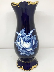 Pirkenhammer Bohemian Czech Porcelain Floral Decor Original Cobalt  Vase-25103 - Picture 1 of 10