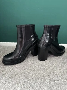 HUNTER Block Heeled Rubber Chelsea Boots Black - Size 4 - Picture 1 of 5