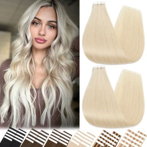 150G 60PCS Tape In On Russian Remy Human Hair Extensions 100% Skin Weft THICK US - Picture 1 of 36