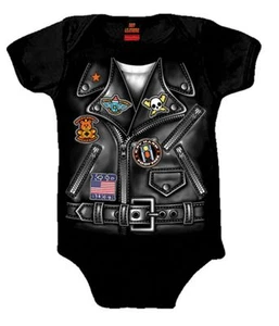 Chaqueta de Cuero de Motocicleta Bebé Niño Creeper Negra 1 Pieza Recién Nacido 6M 12M 18M Nueva  - Imagen 1 de 6