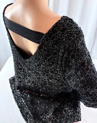 JENNIFER LOPEZ BAR BACK BOUCLE LONG SLEEVE EMBELLISHED TOP - Image 1 of 4