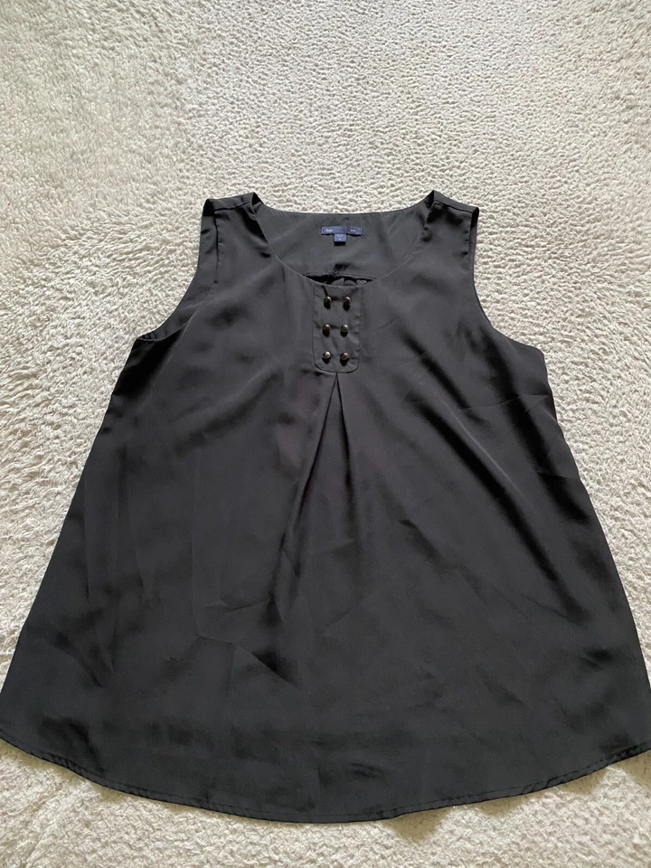 Gap Women Sleeveless Crew Neck Pleated Tank Top Black Size M - Image 1 of 4