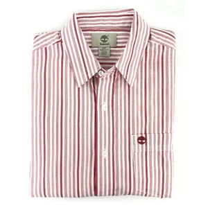 Camisa para hombre Timberland de manga larga roja a rayas con botones 6212J - Imagen 1 de 6