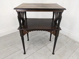 SIDE TABLE Vintage Rosewood Bookcase 2 Tier Ornate Carvings Inlay FREE DELIVERY - Picture 1 of 22