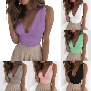Sexy Blusa Prendas para el torso sin mangas Calce Ajustado Cuello en V Mujer Sexy Cuello en V Cami Chaleco Sin mangas - Imagen 1 de 19