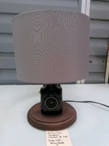 UPCYCLED BLACK BILORA BOY CAMERA LAMP CONVERSION, FIXED TO WOODEN PLINTH - Picture 1 of 17