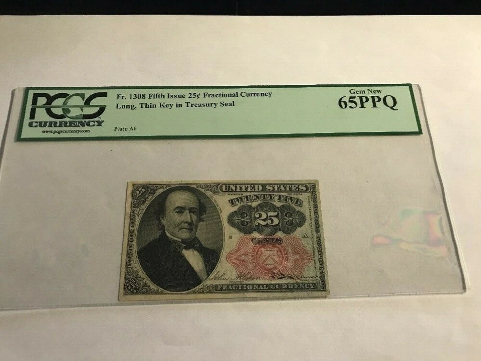 Fr. 1308  25c 5th Issue Fractional Currency Long Thin Key Treasury PCGS 65 PPQ - Image 1 of 4
