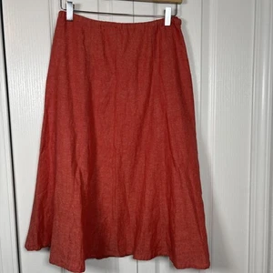 Orvis Linen Viscose Lined A-line Midi Skirt Sz 8 Hemstitch Coral Elastic Waist - Picture 1 of 10