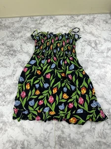 Urban Outfitters Floral Tulip Print Mini Dress Size S – Black Ruffle Sundress - Picture 1 of 8