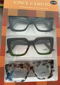VINCE CAMUTO PREMIUM READING THICK 3 PK BLACK,GREEN,ANIMAL READERS +2.00 NEW - Picture 1 of 6