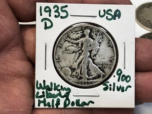 1935 D Walking Liberty Half Dollar - F \ VG - BETTER DATE .900 Silber US Münze - Bild 1 von 5