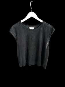 T-shirt Anine Bing maniche tagliate effetto invecchiato misto lino taglia Med/Large *foro difetto - Foto 1 di 10