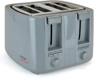 4 Slice Electric Toaster 1500W Wide Slots Variable Browning Defrost Reheat Grey - Image 1 of 4