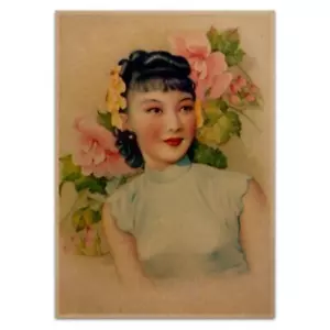 Girl with Flowers Poster Vintage Reproduction Print Chinese Shanghai Lady Ad Art - Picture 1 of 3