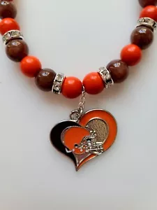 Bracciale calcio Ohio Cleveland Browns pietre preziose arancioni e marroni chiusura argento - Foto 1 di 9