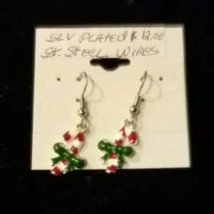 Candy Cane Pierced dangle earrings - FREE SHIPPING - Picture 1 of 2