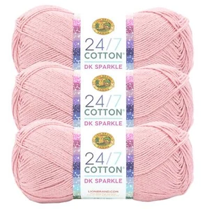 (3 Pack) Lion Brand Yarn 769-303AJ 24/7 Cotton DK Sparkle Yarn, Pink Diamond - Picture 1 of 3
