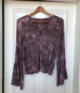 American Eagle Purple Tie Dye Womens Soft Boho Long Sleeve Flowy Top Size Small - Picture 1 of 6