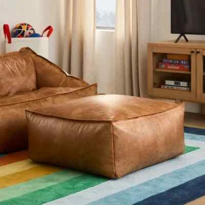 Boho Un-Stuffed Moroccan Ottoman Leather Pouf Genuine Footstool Pouffe - Image 1 of 4